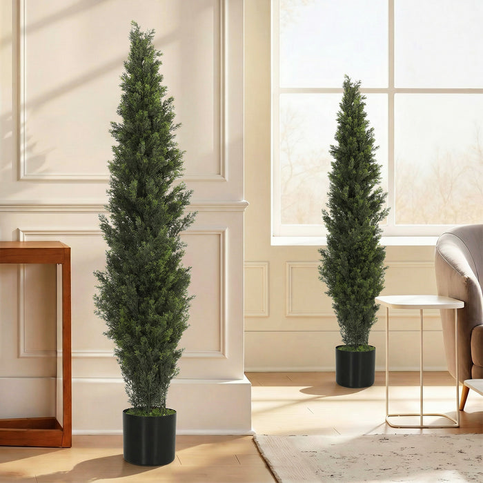 HOMCOM Set of 2 Decorative Artificial Plants Cypress in Weighted Pot, Fake Plant with 2035 Leaves, 150 cm