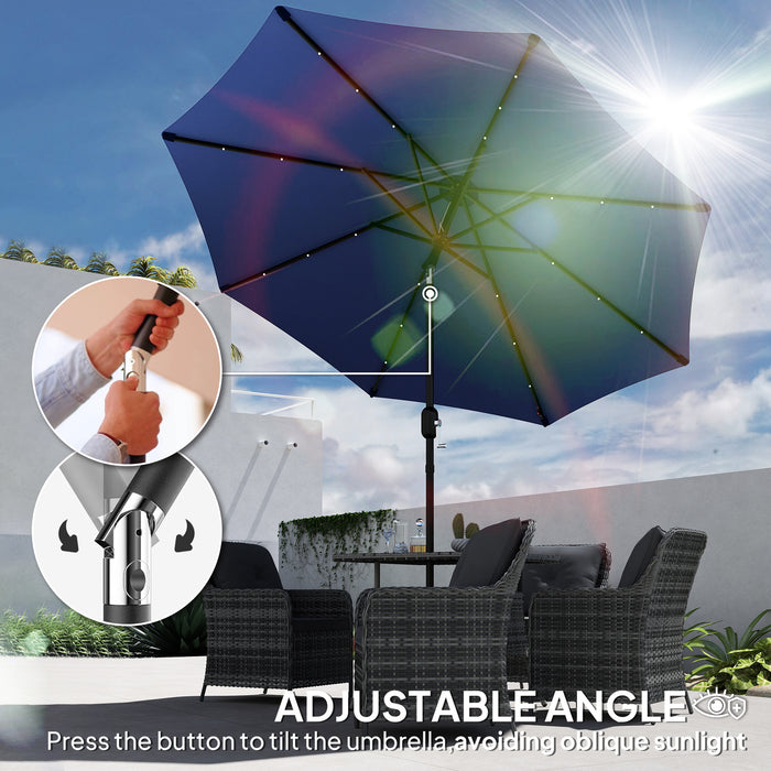 Outsunny 2.7m Outdoor Garden Umbrella with 24 LEDs Lights, Blue