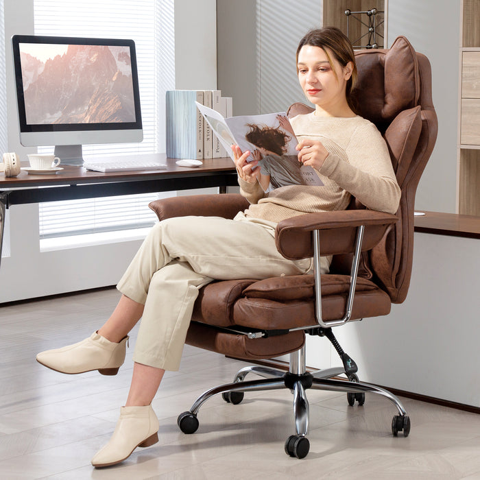 HOMCOM Leathaire Reclining Office Chair with Lumbar Support Pillow - Dark Brown