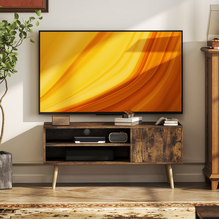 HOMCOM TV Stand up to 55 Inches, TV Unit with Open Shelves and Cable Holes - Brown