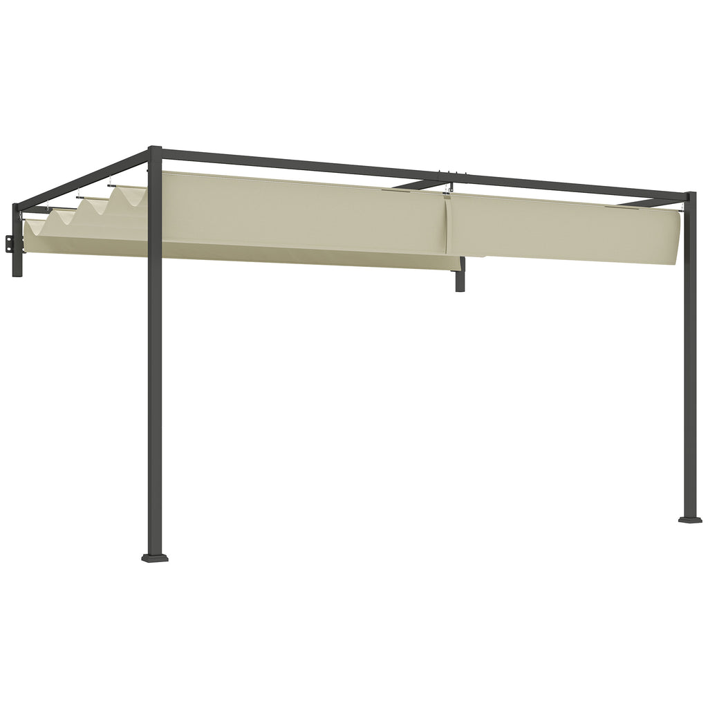 Outsunny 3 x 4m Lean To Steel Pergola, with Moving Fabric Canopy - Khaki