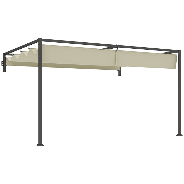 Outsunny 3 x 4m Lean To Steel Pergola, with Moving Fabric Canopy - Khaki