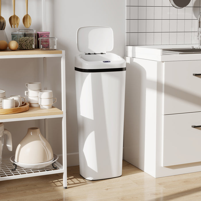 HOMCOM 50L Stainless Steel Sensor Bin - White