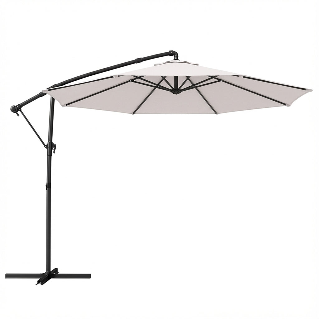 Outsunny 3 m Garden Cantilever Parasol with Cover, Round Overhanging Umbrella with 360° Rotation, Tilt, Cream White