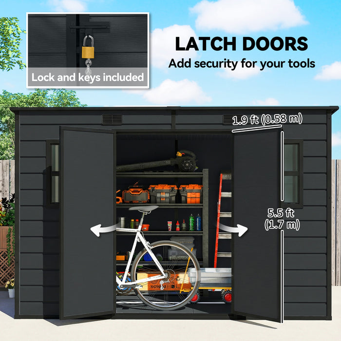 Outsunny 10 x 6 ft Resin Garden Shed, Outdoor Storage Shed with Floor, Windows, Lockable Doors and Vents, Dark Grey