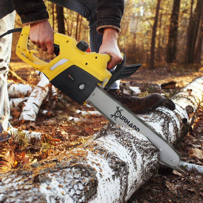 DURHAND Aluminium Chainsaw with Double Brake Protection and Blade Cover, 2000 W, 40 cm, for Wood, Trees and Branches, Yellow