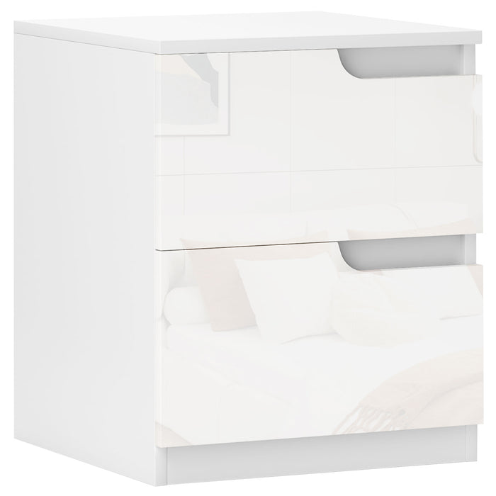 HOMCOM Set of Two High Gloss Bedside Tables - White