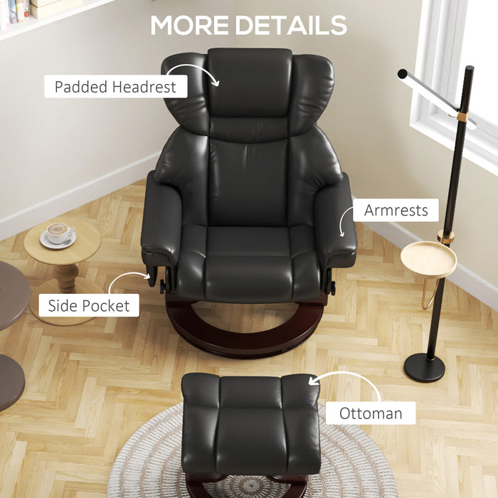 HOMCOM Massage Recliner Chair with Footstool, Upholstered Reclining Armchair with Adjustable Backrest, Steel Frame and Wood Base, Swivel Chair for Living Room, Bedroom, Black