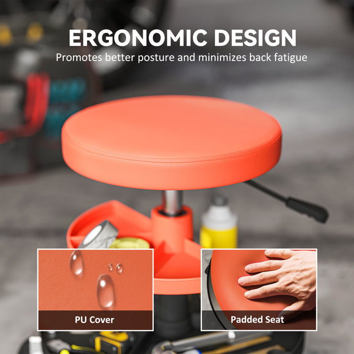 HOMCOM Rolling Mechanic Stool, 135kg Capacity Workshop Stool, 360° Swivel Roller Padded Creeper Seat with Wheels, Tool Trays Storage for Garage, Shop, Auto Repair, Yellow