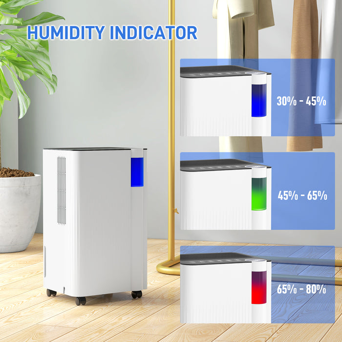 HOMCOM 12L/Day Dehumidifier with Continuous Drainage, 2L Water Tank, 24H Timer, Digital Humidity Display, Filter, Auto Defrost, Children Lock, Dehumidifier for Home Damp, Bedroom, Laundry Drying