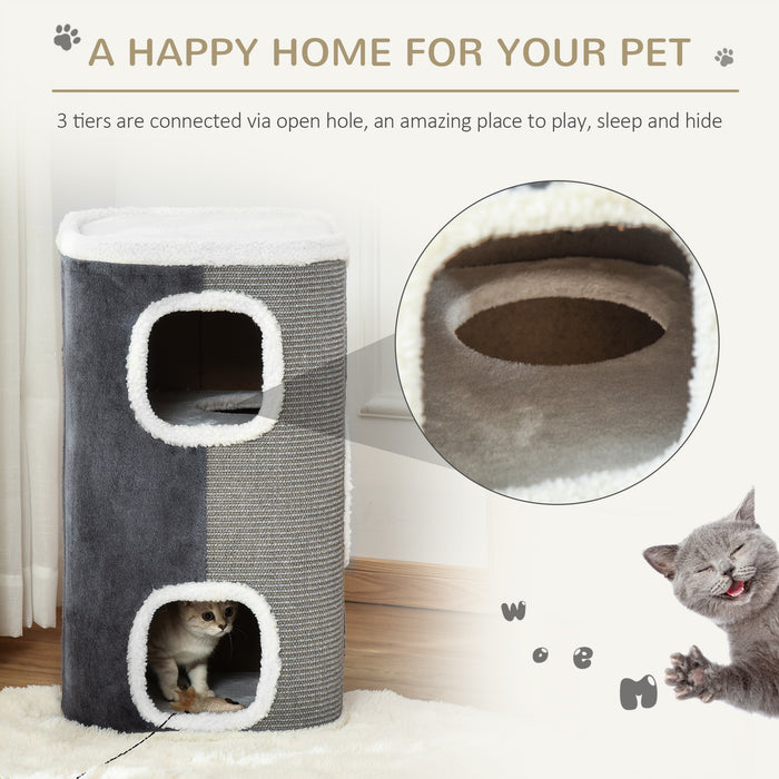 PawHut Cat Barrel Scratching Post Cat Tree for Indoor Cats Kitten Climbing Frame Pet Play Tower Soft Plush & Lamb Fleece Grey