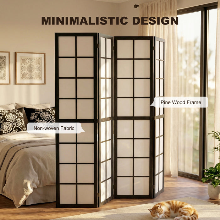 HOMCOM 4 Panel Folding Room Divider, Freestanding Room Separator, Indoor Privacy Screen for Living Room, Bedroom, Black