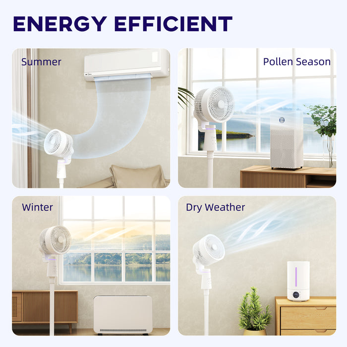 HOMCOM Pedestal Air Circulation Fan with Oscillating, Light Off, White
