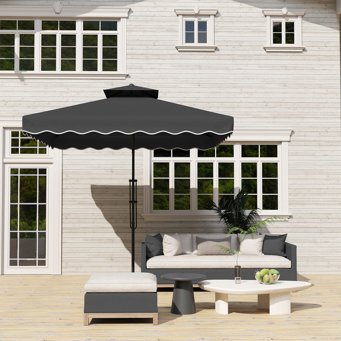Outsunny 2.5m Cantilever Parasol with Easy Lever, Square Double Top Garden Parasol Umbrella with Ruffles and Cross Base, Overhanging Outdoor Sun Shades, Black