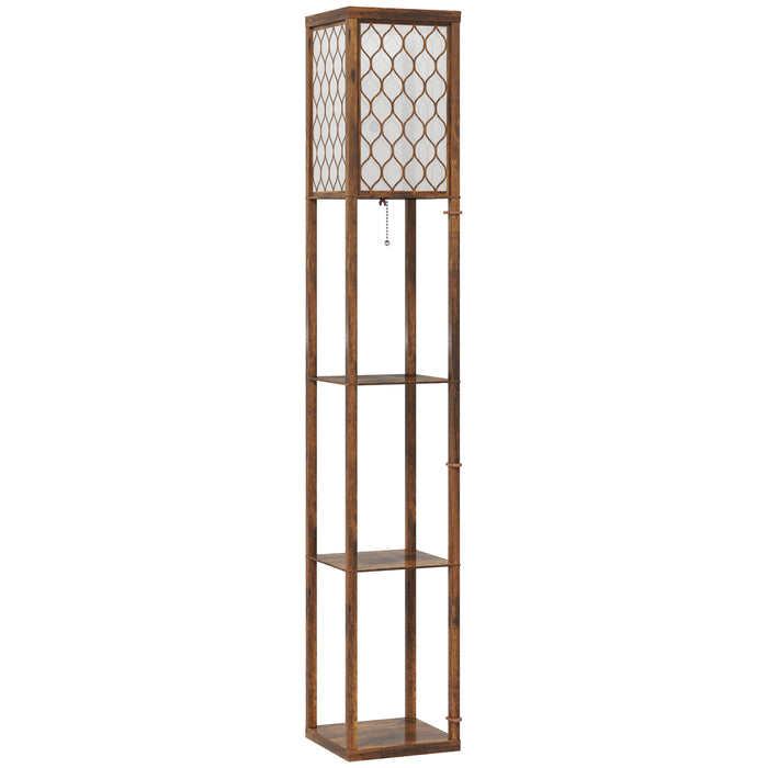HOMCOM Three-Shelf Standing Lamp - Rustic Brown/White