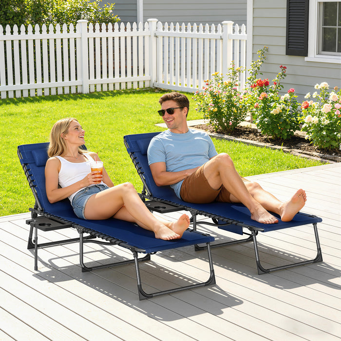 Outsunny Five-Position Reclining Sun Loungers Set of 2 - Dark Blue