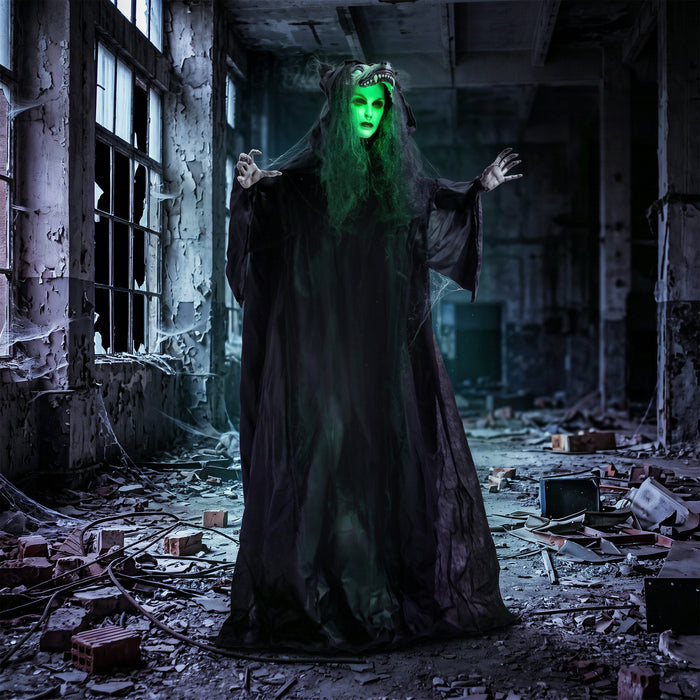 HOMCOM 67"/170cm Life Size Animated Ghost with Werewolf Mask, Halloween Decorations Outdoor Indoor, Scary Halloween Animatronic