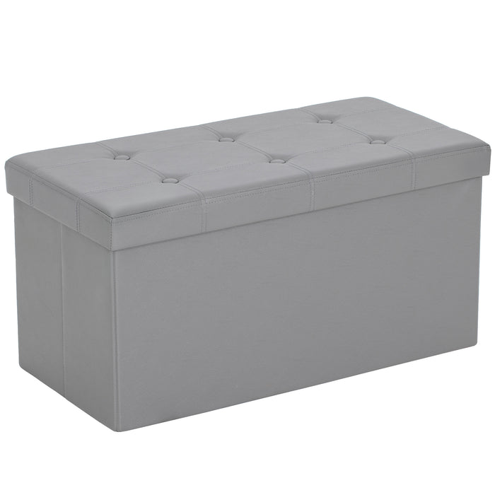 HOMCOM Storage Ottoman Bench, 89L PU Leather Folding Foot Rest Stool, End of Bed Bench, Easy Assembly, for Living Room, Bedroom, Entryway, Grey