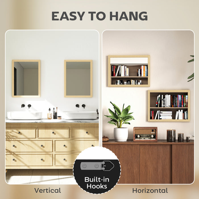 HOMCOM Wall Bathroom Mirror, 30 x 40 cm Wall-Mounted Mirror for Living Room, Bedroom, Hallway, Set of 2, Natural