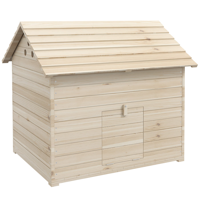 PawHut Wooden Duck House Poultry Coop for 2-4 Ducks with Openable Roof Raised Feet Air Holes Natural