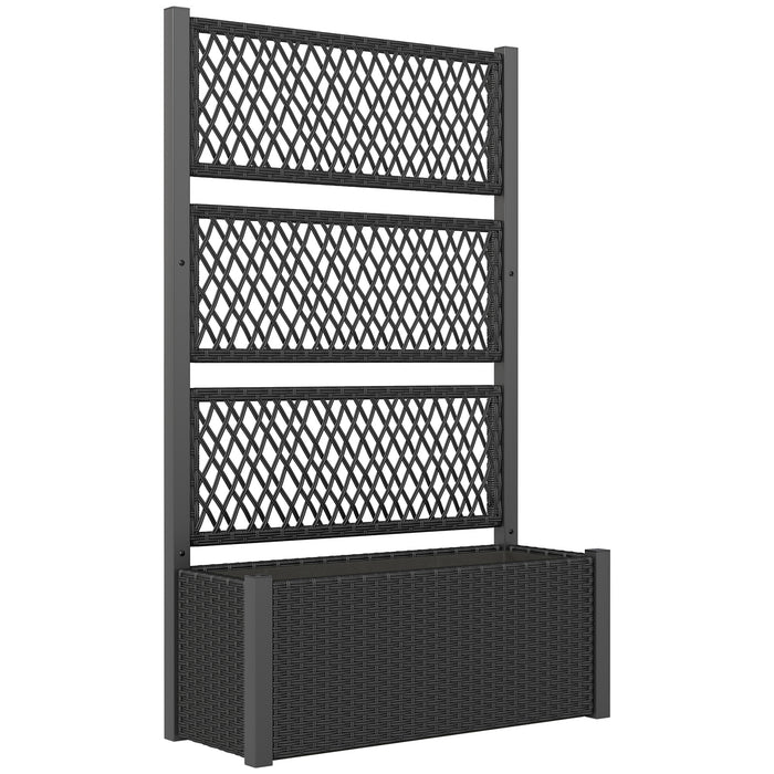 Outsunny Garden Planter Box with Trellis, Liner for Climbing Plants, Vegetables, Flowers, 90 x 35 x 148 cm, Charcoal Grey
