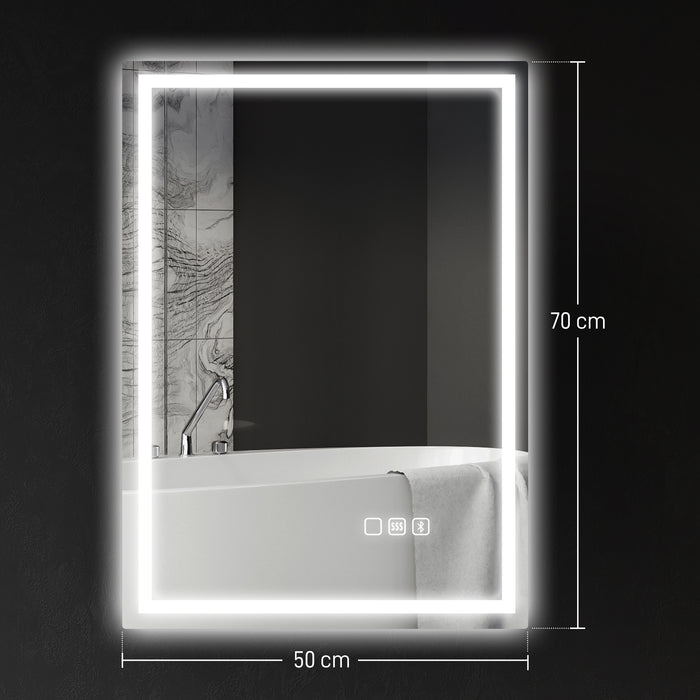 HOMCOM 50 x 70 cm Anti-Fog LED Bathroom Mirror, with Bluetooth - Silver Tone