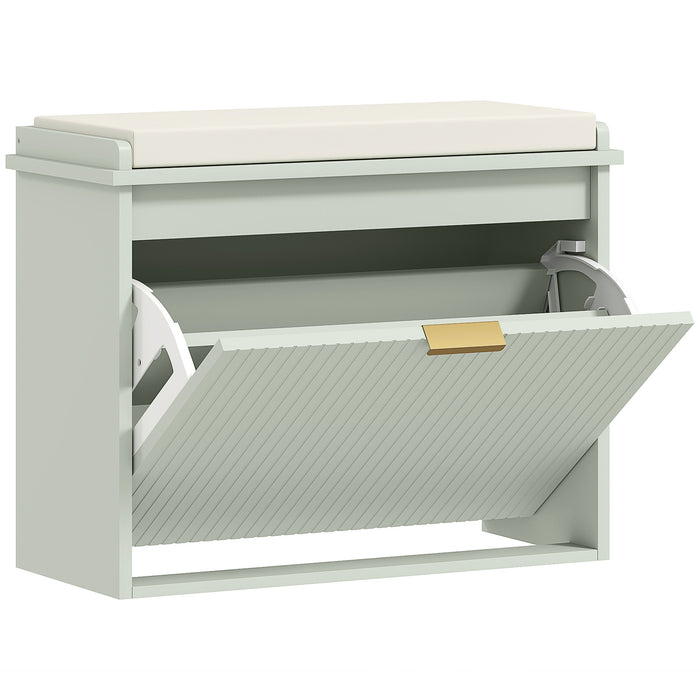 HOMCOM Elegant Six Shoe Bench, with Top Seat - Green