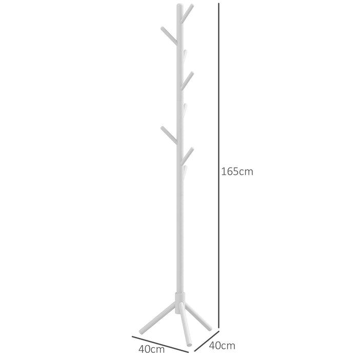 White Wooden Coat Stand with 8 Hooks - Elegant & Durable Clothes Hanger - Ideal for Home or Office Use
