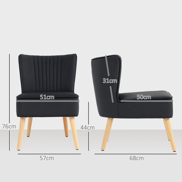 HOMCOM Modern Accent Chair, Fabric Living Room Chair with Rubber Wood Legs and Thick Padding, Black