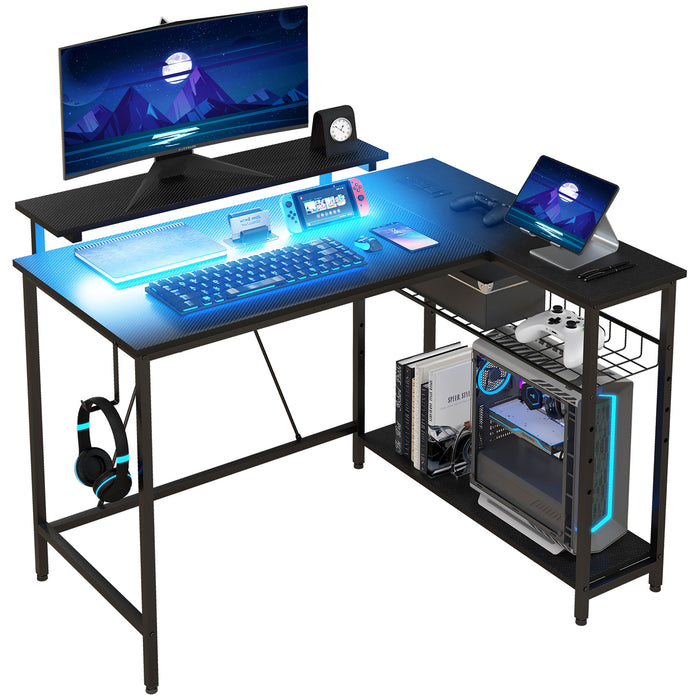 HOMCOM Reversible 'L' LED Light Gaming/Work Desk - Black | Aosom UK