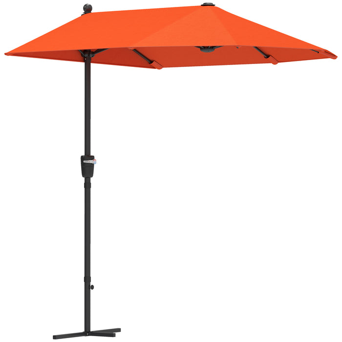 Outsunny 2m Half Parasol Market Umbrella Garden Balcony Parasol with Crank Handle, Cross Base, Double-Sided Canopy, Orange