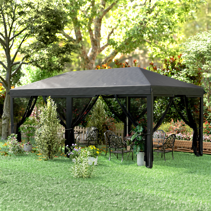 Outsunny 3 x 6m Pop Up Gazebo, Outdoor Canopy Shelter, Marquee Party Wedding Tent with 6 Mesh Walls and Carry Bag, Black