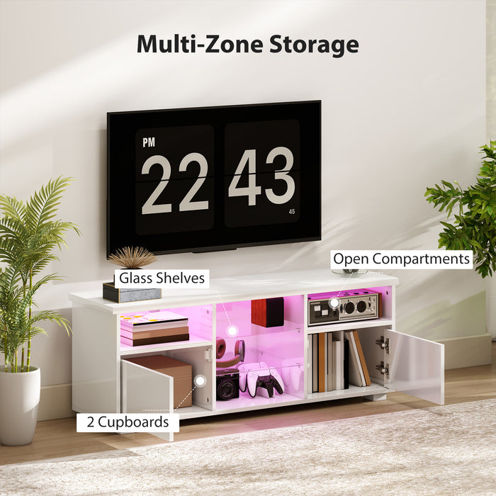 HOMCOM TV Stand Cabinet with LED Lights - High Gloss White