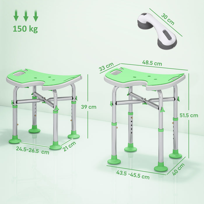 HOMCOM 39-51.5cm 'U' Seat Padded Shower Stool - Green