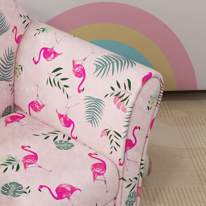 Kids Flamingo Armchair - Wooden Frame Cozy Chair for Children - Perfect for Bedroom, Playroom, or Kids Room Decor