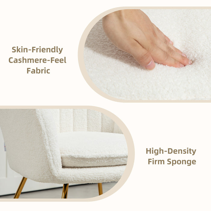 HOMCOM Modern Accent Chair Set of 2, Cashmere Tufted Armchair with Padded Seat, Occasional Bedroom Chair with Cross Steel Legs for Living Room, Cream White