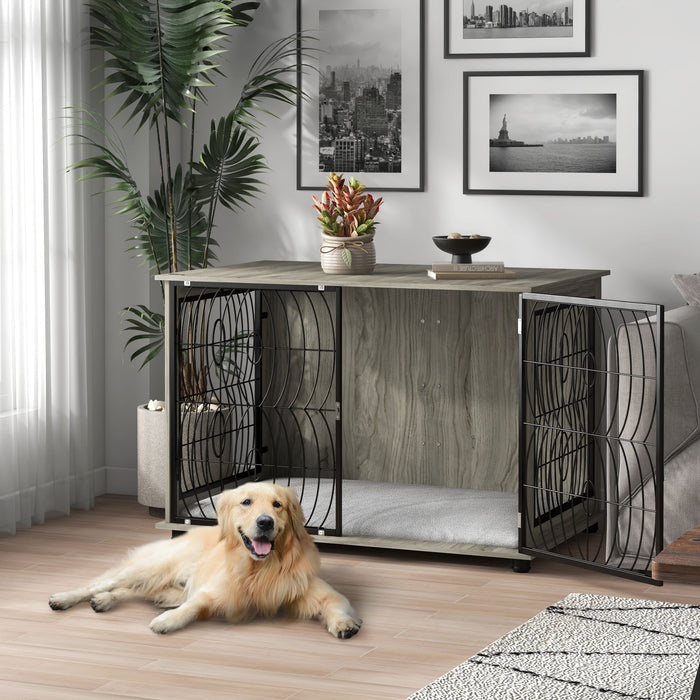 Extra Large Indoor Dog Crate End Table - 44.5" Size with Plush Washable Cushion and Lockable Door - Stylish Furniture for Big Dogs & Home Decor Integration