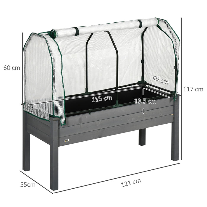 Outsunny Raised Garden Bed Outdoor Elevated Wood Planter Box w/ PE Cover, Dark Grey