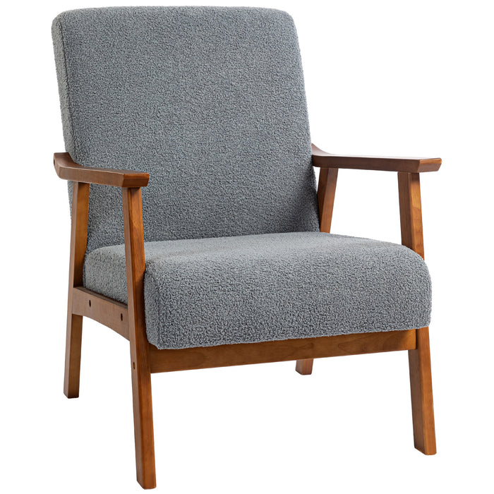 HOMCOM Armchair with Wide Seat, Boucle Accent Chair, Thick Padded Occasional Chair with Solid Wood Frame for Living Room Bedroom Home Office Reception Balcony, Grey | Aosom UK