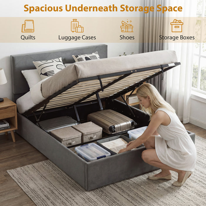 HOMCOM Double Bed Frame Gas End Lift Under Bed Storage Upholstered Platform Bed Tufted Headboard for 140 x 190 cm Mattress