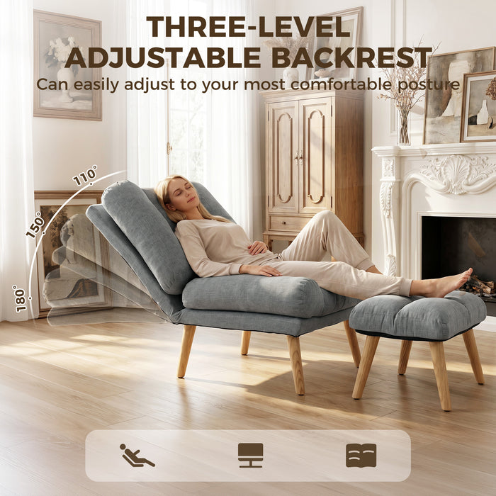 HOMCOM Recliner Chair with Footstool, Recliner Armchair with Adjustable Backrest, Thick Cushion and Wooden Legs, Grey