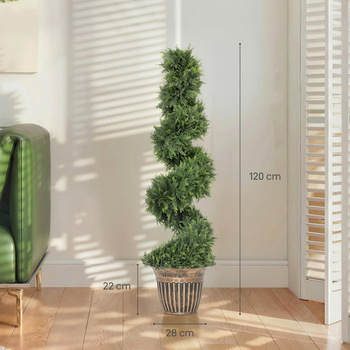 HOMCOM Set of 2 Artificial Plants, Topiary Spiral Cypressd Trees with Pot, for Home Indoor Outdoor Decor, 120cm