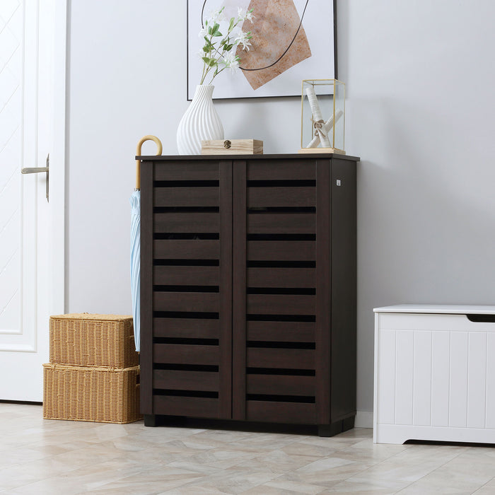 HOMCOM 5-Tier Narrow Shoe Cabinet with Adjustable Shelves - Dark Brown