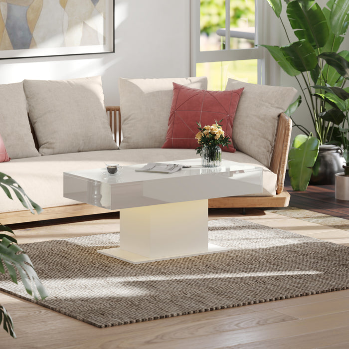 HOMCOM Extendable Coffee Table with LED Lights and Storage - High Gloss White