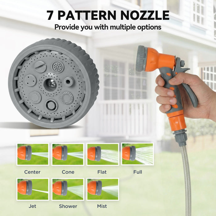 DURHAND 10m Garden Hose Reel Wall Mounted Auto Rewind with 7 Patterns Spray Nozzle, Includes Wall Fixings, Orange