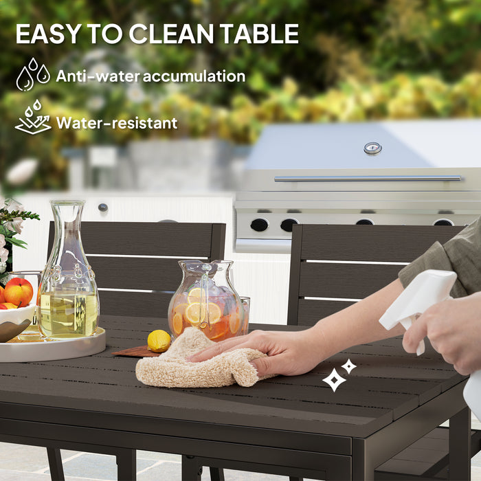 Outsunny 7 Piece Garden Furniture Set, 160 x 80 cm Rectangle Table and 6 Stackable Chairs Set, Outdoor Dining Set for Balcony, Deck, Dark Brown