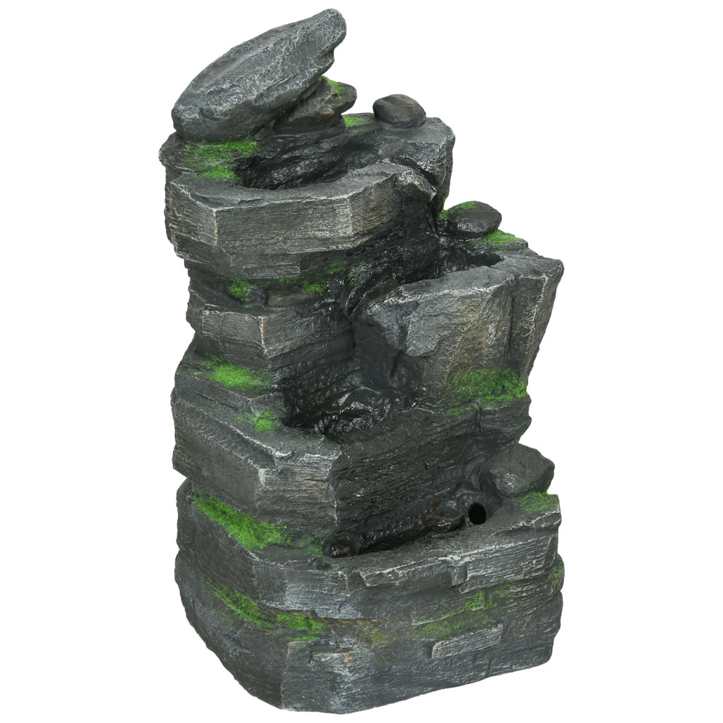 Outsunny Garden Water Feature with LED Lights - Dark Grey