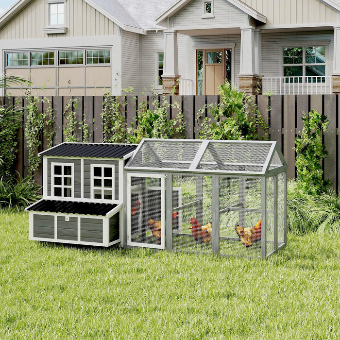 PawHut 2-Piece Wooden Chicken Coop and Run Set, Poultry Run Cage with Nesting Box, Slide-Out Tray, Roof, Perch
