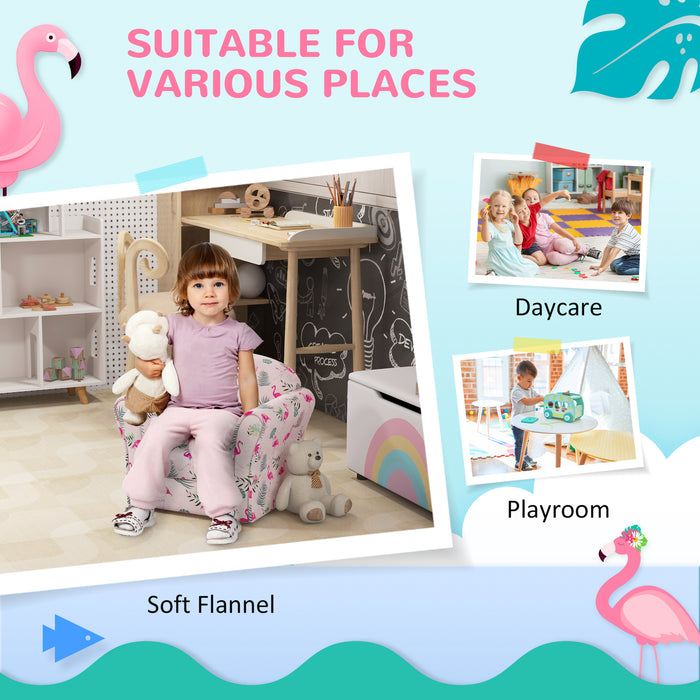 Kids Flamingo Armchair - Wooden Frame Cozy Chair for Children - Perfect for Bedroom, Playroom, or Kids Room Decor