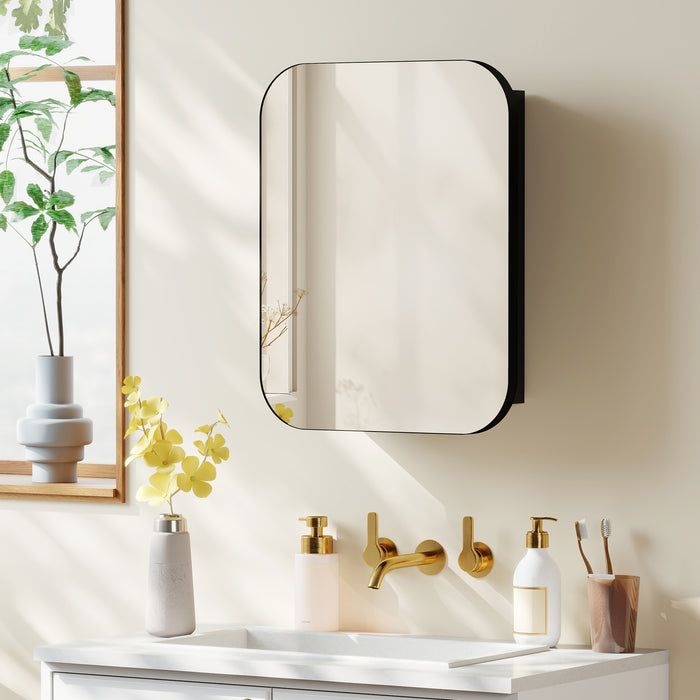 HOMCOM Bathroom Medicine Cabinet with Mirror, Bathroom Wall Cabinet with Adjustable Shelves, Soft Close Hinges, Black